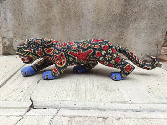 Mexican Huichol Hand Beaded Art, Jaguar By Isandro Villa Lopez PP9396