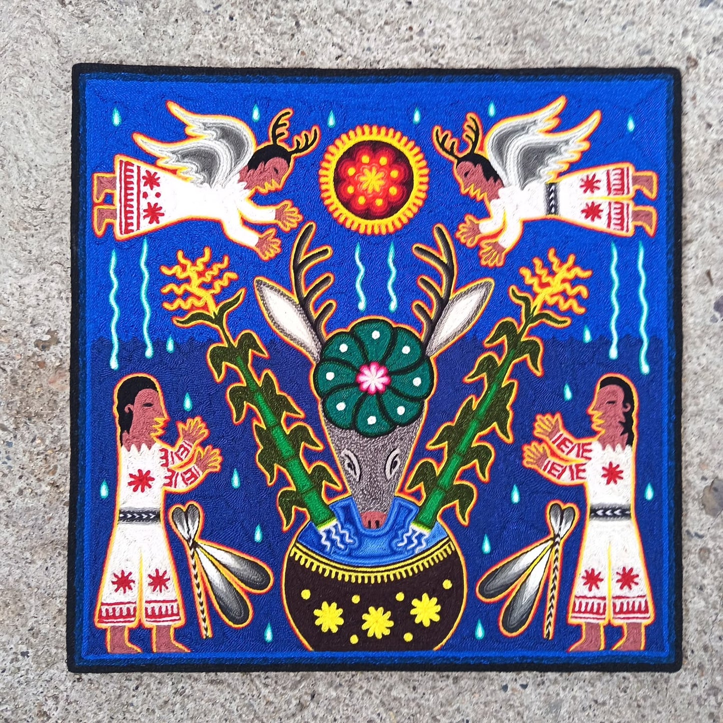 Huichol Indian Yarn Painting by  Samuel Hernandez  PP9402