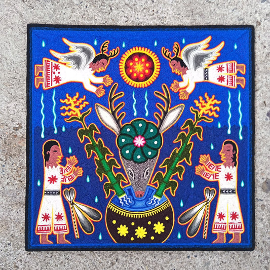 Huichol Indian Yarn Painting by  Samuel Hernandez  PP9402