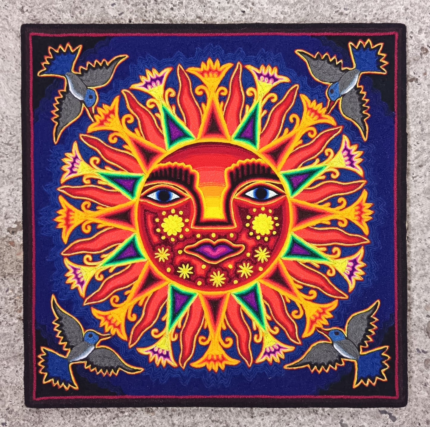 Huichol Indian Yarn Painting by  Samuel Hernandez  PP9403
