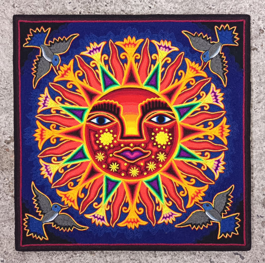 Huichol Indian Yarn Painting by  Samuel Hernandez  PP9403