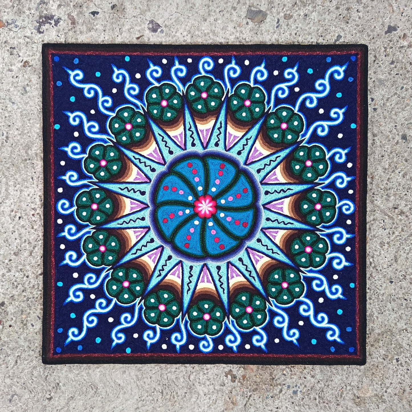 Huichol Indian Yarn Painting by  Samuel Hernandez  PP9404