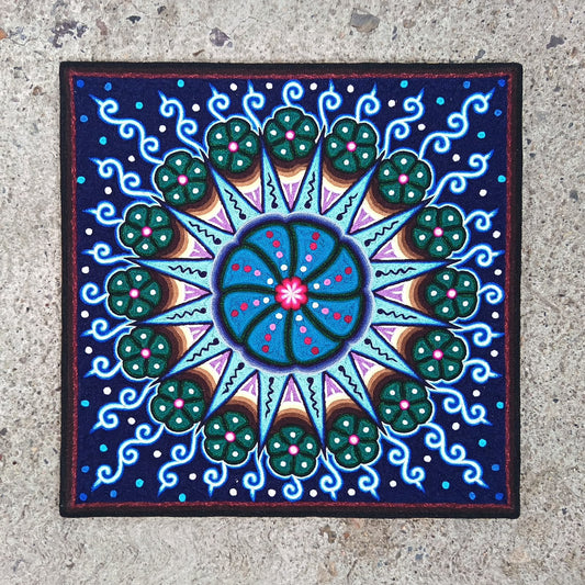 Huichol Indian Yarn Painting by  Samuel Hernandez  PP9404