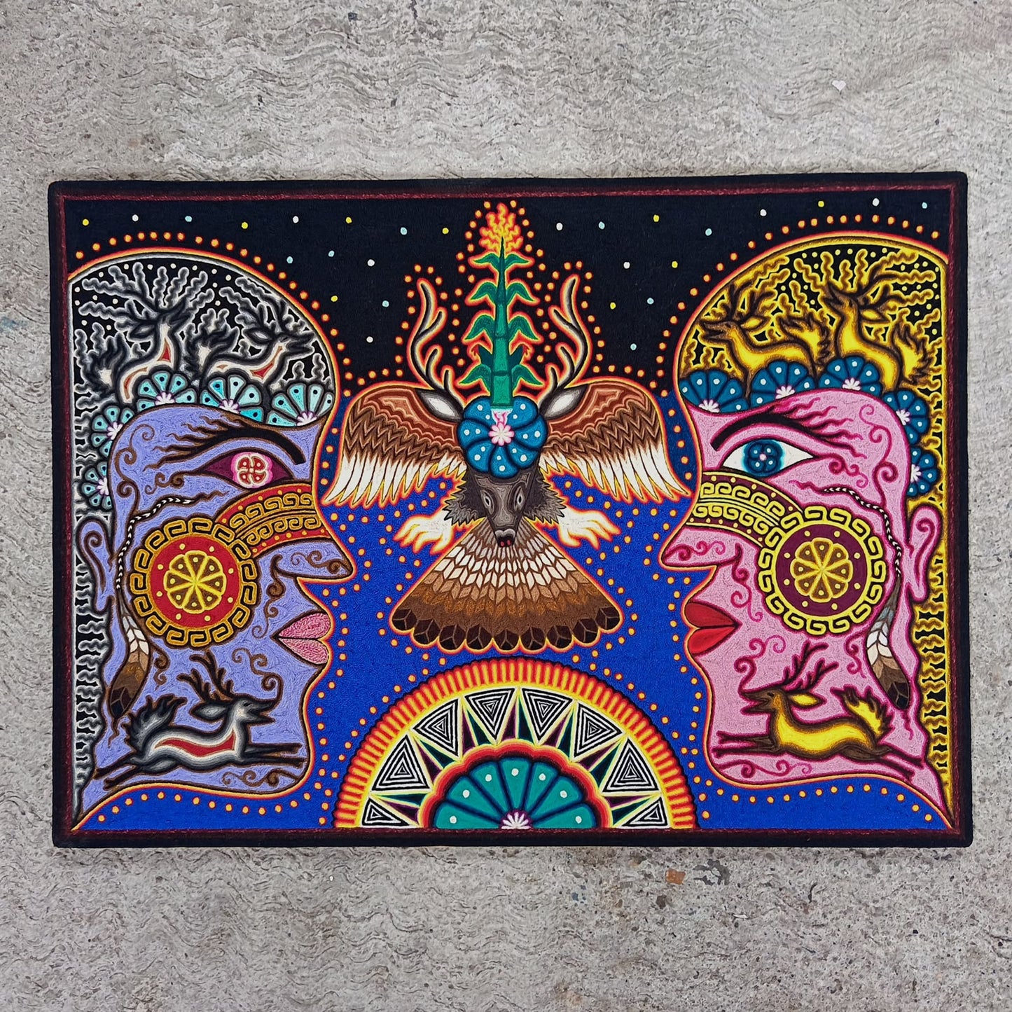 Huichol Indian Yarn Painting by  Samuel Hernandez  PP9405