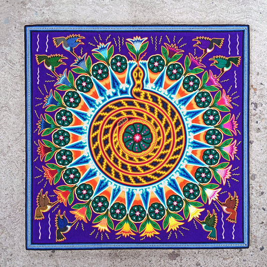 Huichol Indian Yarn Painting by  Samuel Hernandez  PP9406
