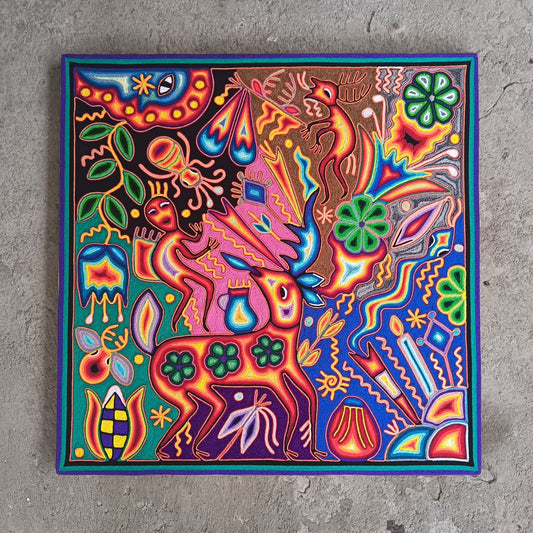 Huichol Yarn Painting Mexican Folk Art By Hilaria Chavez Carrillo PP9407