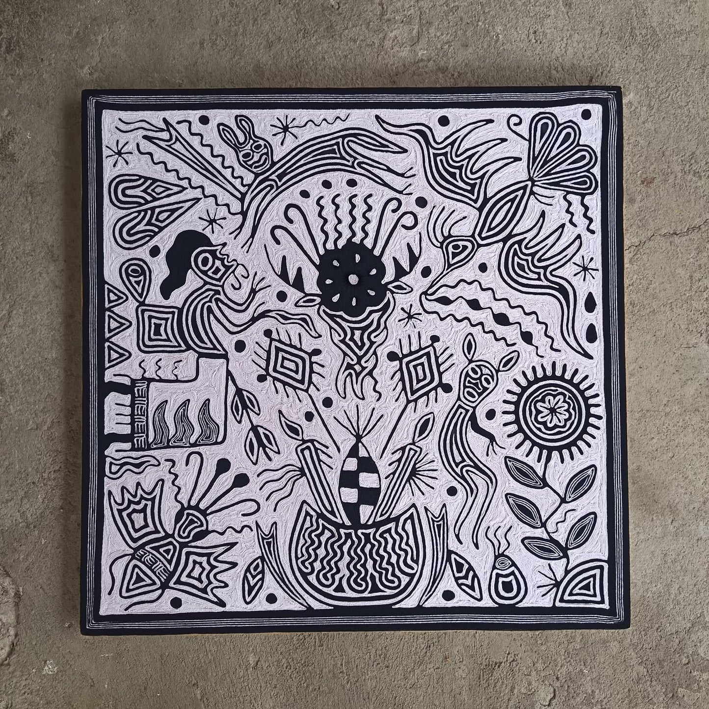 Huichol Yarn Painting Mexican Folk Art By Hilaria Chavez Carrillo PP9408