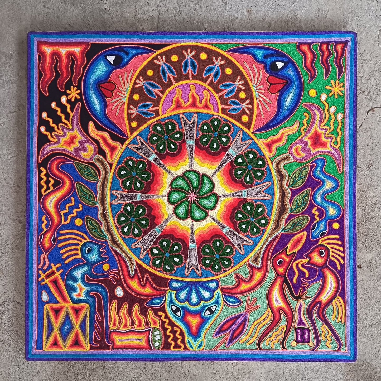 Huichol Yarn Painting Mexican Folk Art By Hilaria Chavez Carrillo PP9409