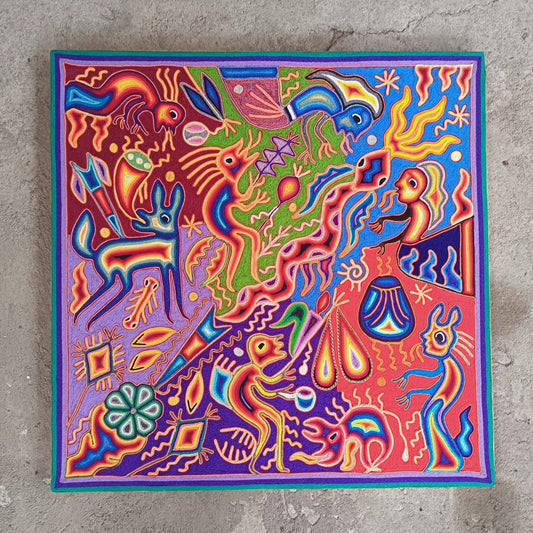 Huichol Yarn Painting Mexican Folk Art By Hilaria Chavez Carrillo PP9410