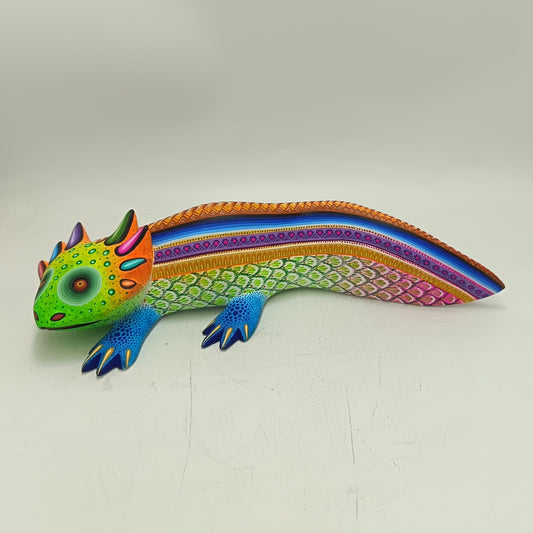 Mexican Oaxacan Wood Carving Axolot By Julia Fuentes PP9411