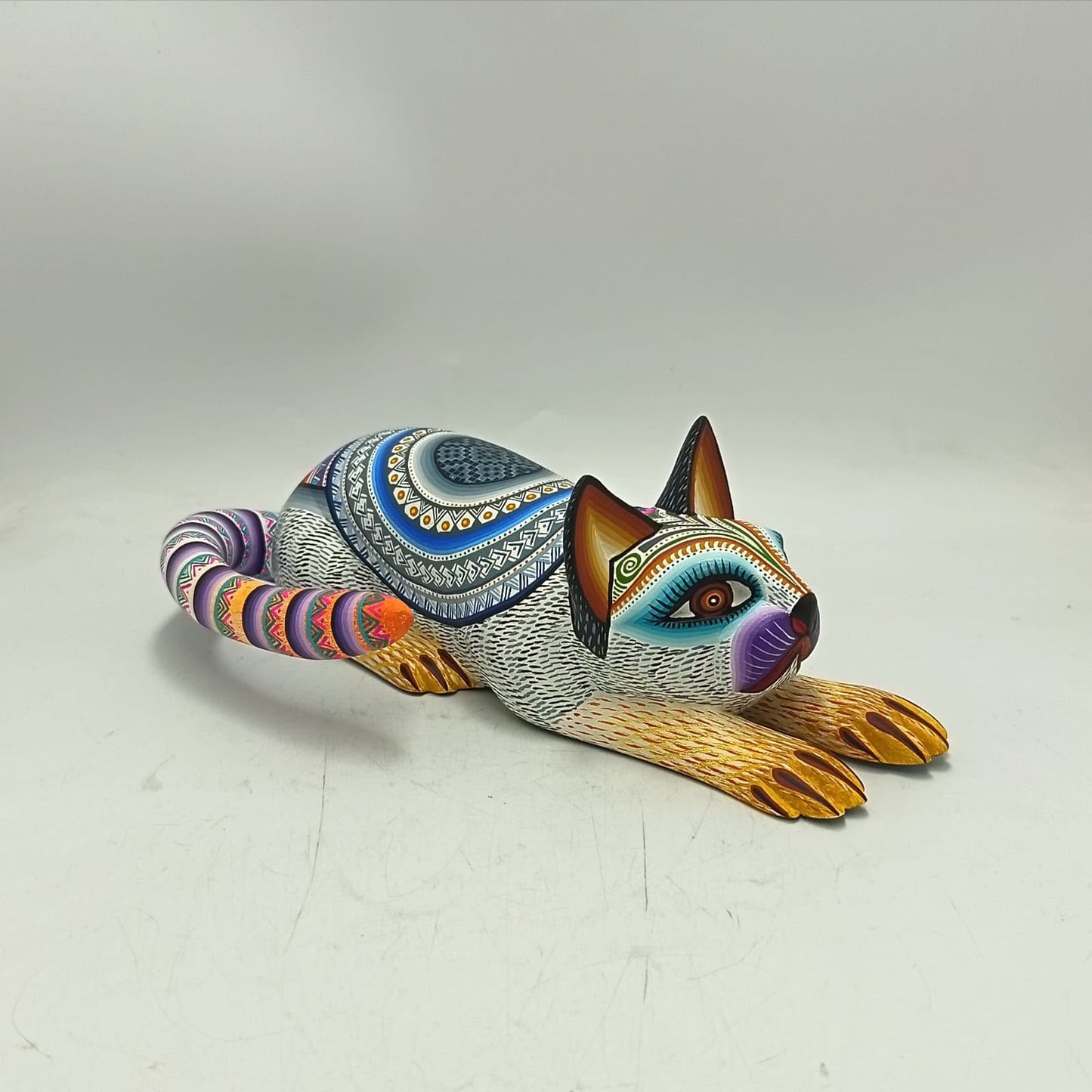 Mexican Oaxacan Wood Carving Cat By Julia Fuentes PP9412