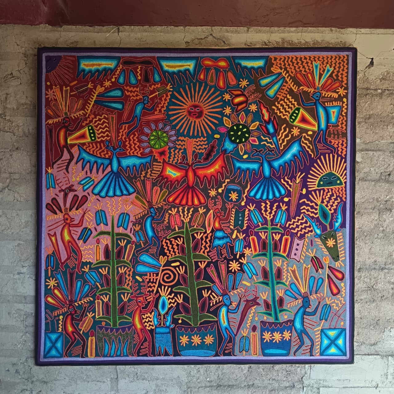 Mexican Folk Art Huichol Yarn Painting by Cooperativa Zitacua PP9436 Oaxaca