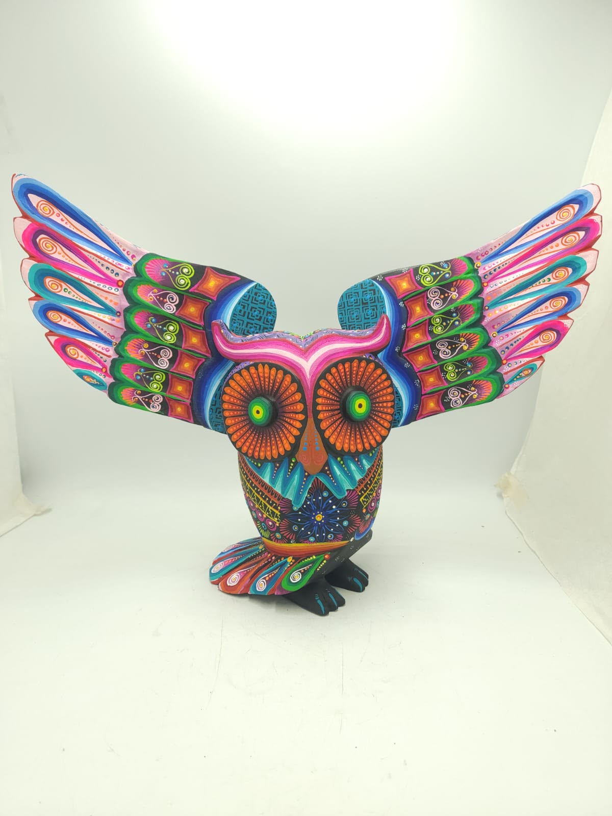 Oaxacan Wood Carving Hand Made Owl By Cesar Melchor Ojeda PP9437