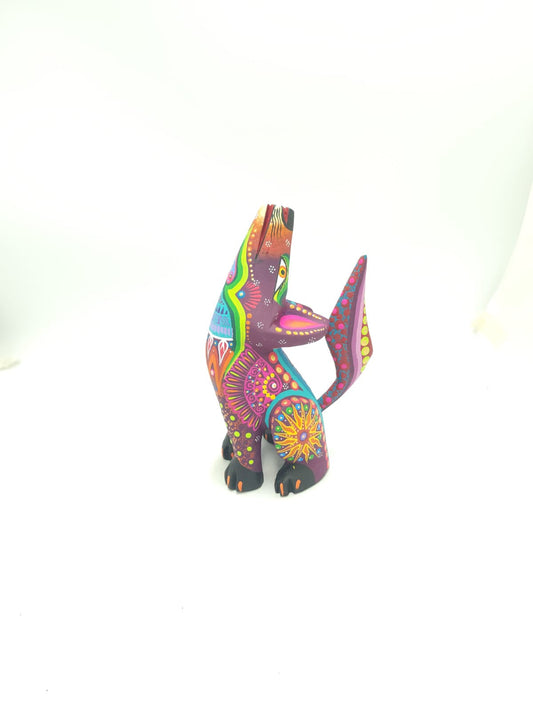 Oaxacan Wood Carving Mexican Folk Art Hand Made, Coyote By Cesar Melchor Ojeda PP9442