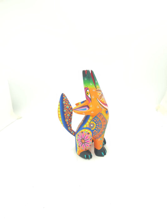 Oaxacan Wood Carving Mexican Folk Art Hand Made, Coyote By Cesar Melchor Ojeda PP9443