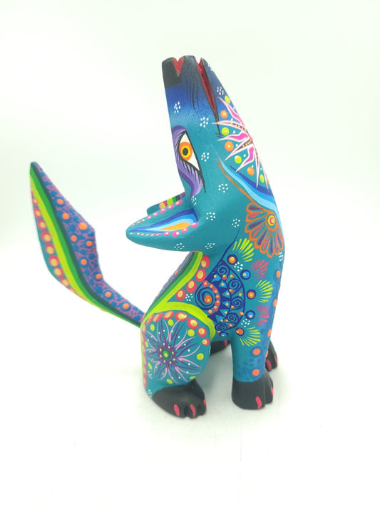 Oaxacan Wood Carving Mexican Folk Art Hand Made, Coyote By Cesar Melchor Ojeda PP9444
