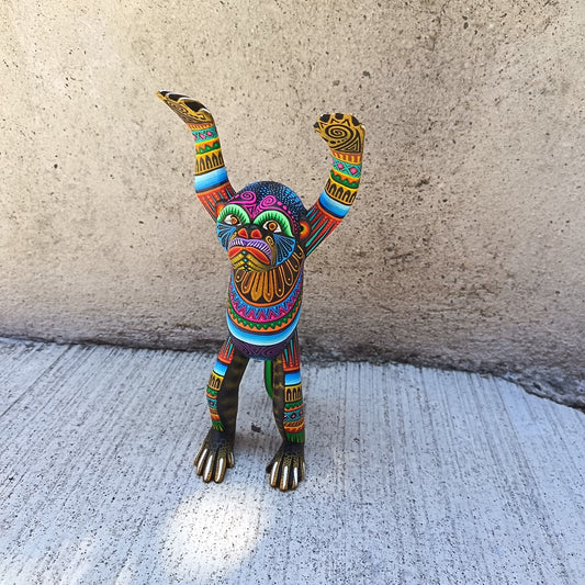 Mexican Oaxacan Wood Carving Monkey By Julia Fuentes PP9487