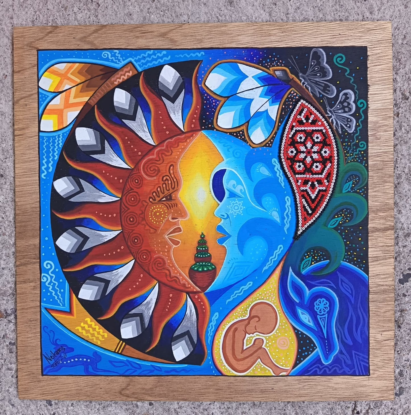 Huichol Mexican Folk Art Yarn Painting by Neikame PP9490