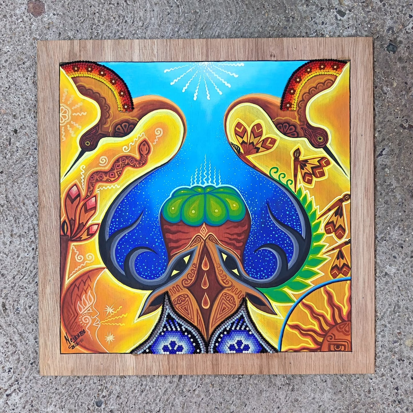 Huichol Mexican Folk Art Yarn Painting by Neikame PP9491
