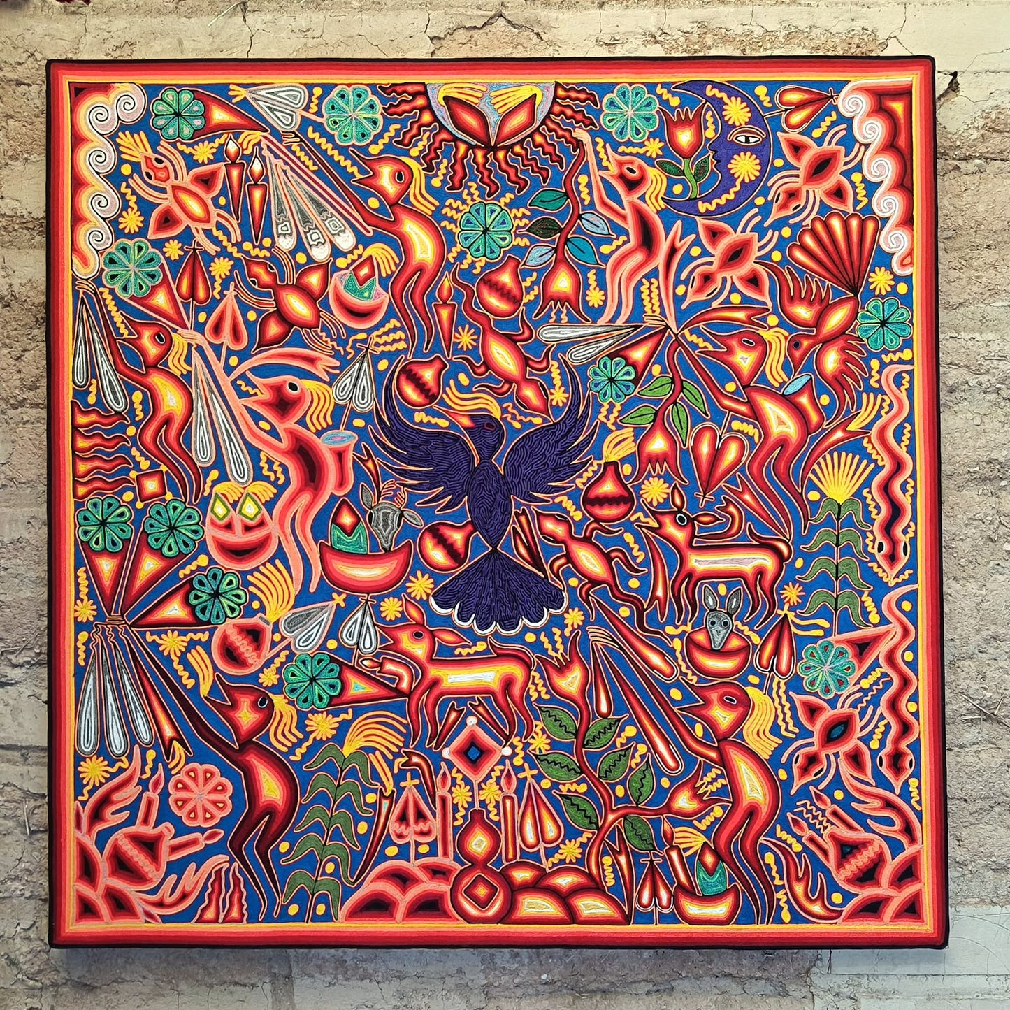 Mexican Folk Art Huichol Yarn Painting by Cooperativa Zitacua PP9482
