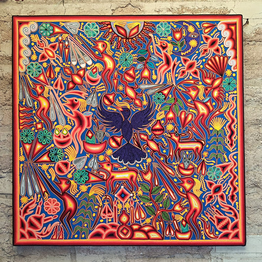 Mexican Folk Art Huichol Yarn Painting by Cooperativa Zitacua PP9482