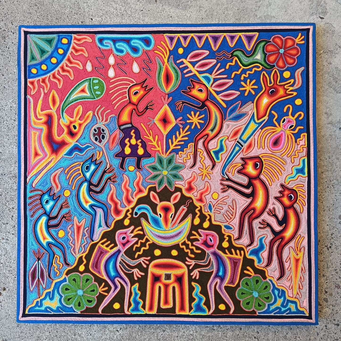 Huichol Yarn Painting Mexican Folk Art By Hilaria Chavez Carrillo PP9483