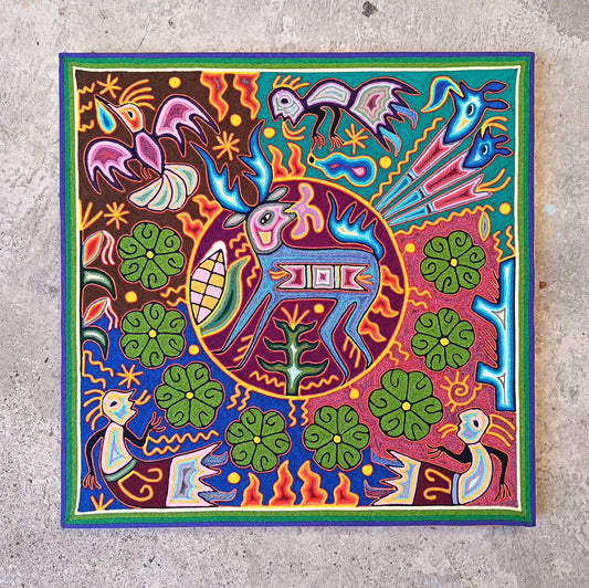 Huichol Yarn Painting Mexican Folk Art By Hilaria Chavez Carrillo PP9486