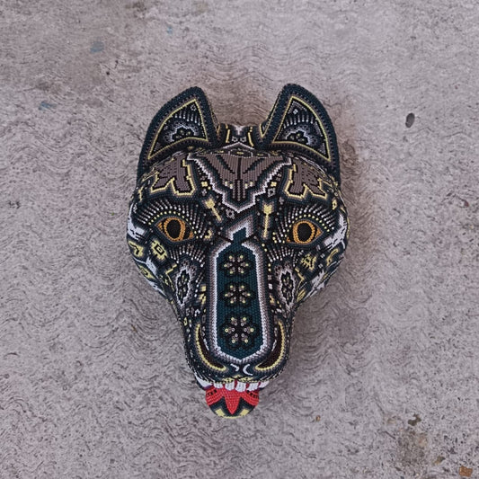 Huichol Mexican Hand Beaded Wolf Head By Isandro Villa Lopez PP9507
