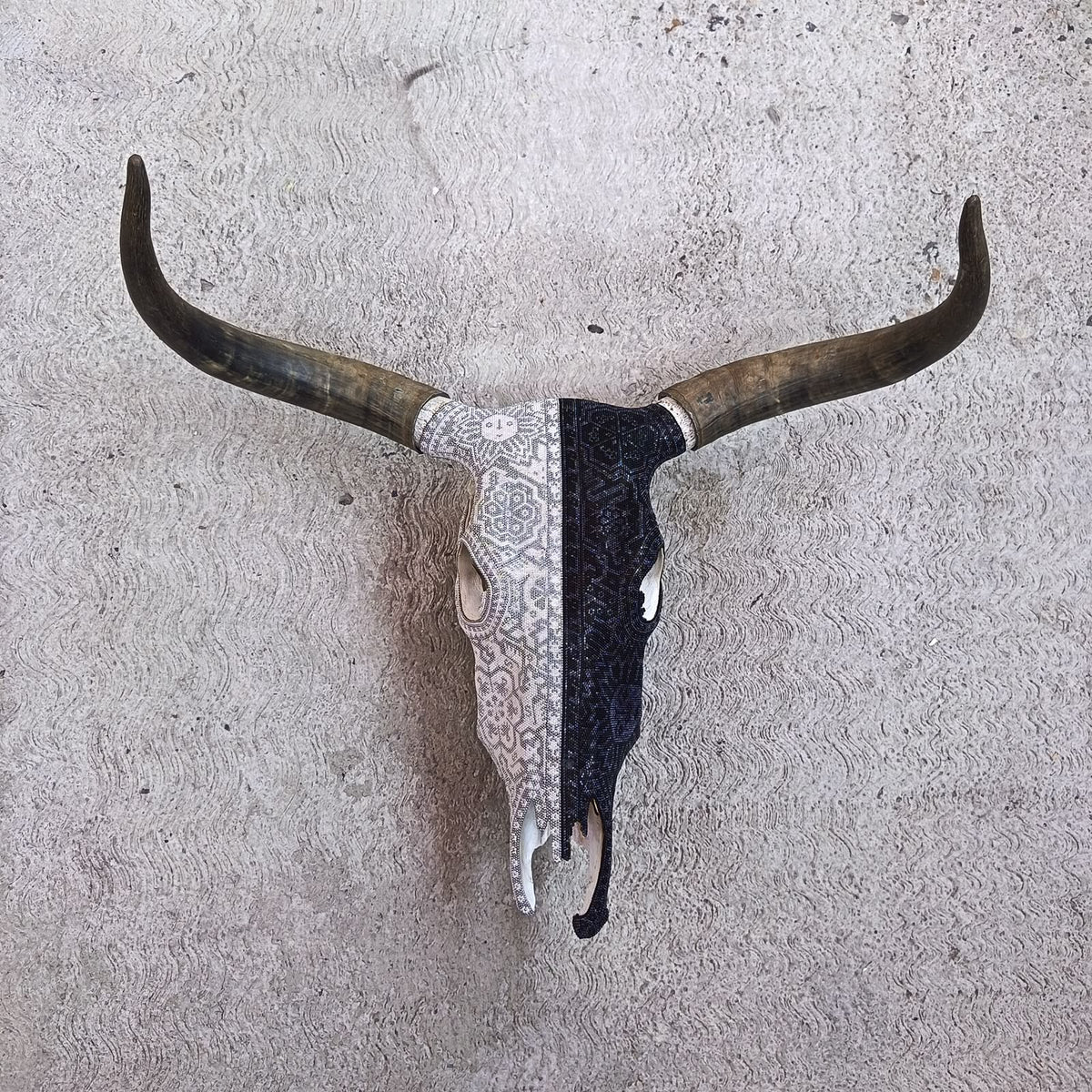 Huichol Indian Hand Beaded Bull Skull By Santos Bautista PP9516