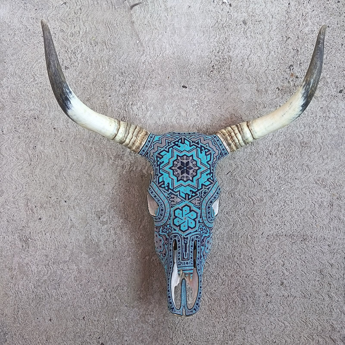Huichol Indian Hand Beaded Bull Skull By Santos Bautista PP9517