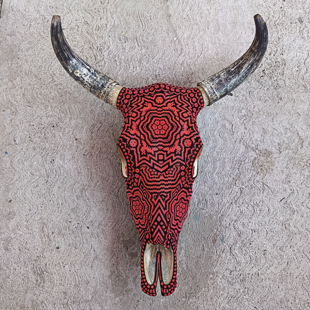 Huichol Indian Hand Beaded Bull Skull By Santos Bautista PP9518