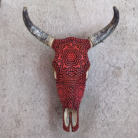 Huichol Indian Hand Beaded Bull Skull By Santos Bautista PP9518