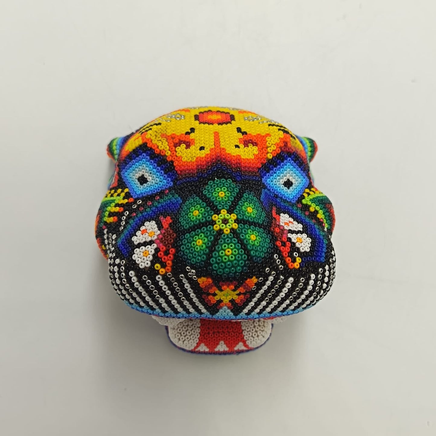 Mexican Huichol Hand Beaded Jaguar Head By Santos Bautista PP9521