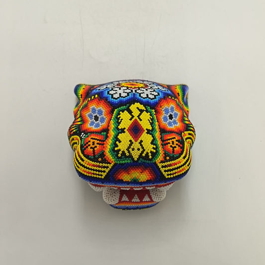 Mexican Huichol Hand Beaded Jaguar Head By Santos Bautista PP9523