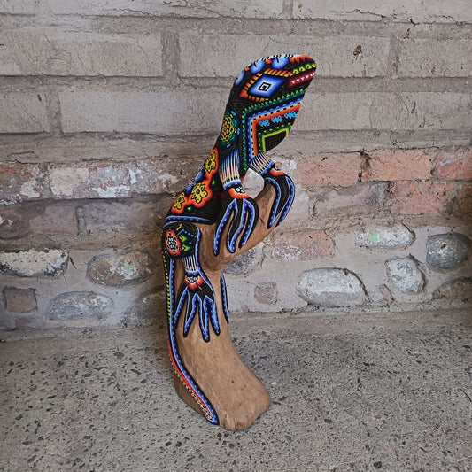 Mexican Folk Art Huichol Beaded Iguana By Santos Bautista PP9526
