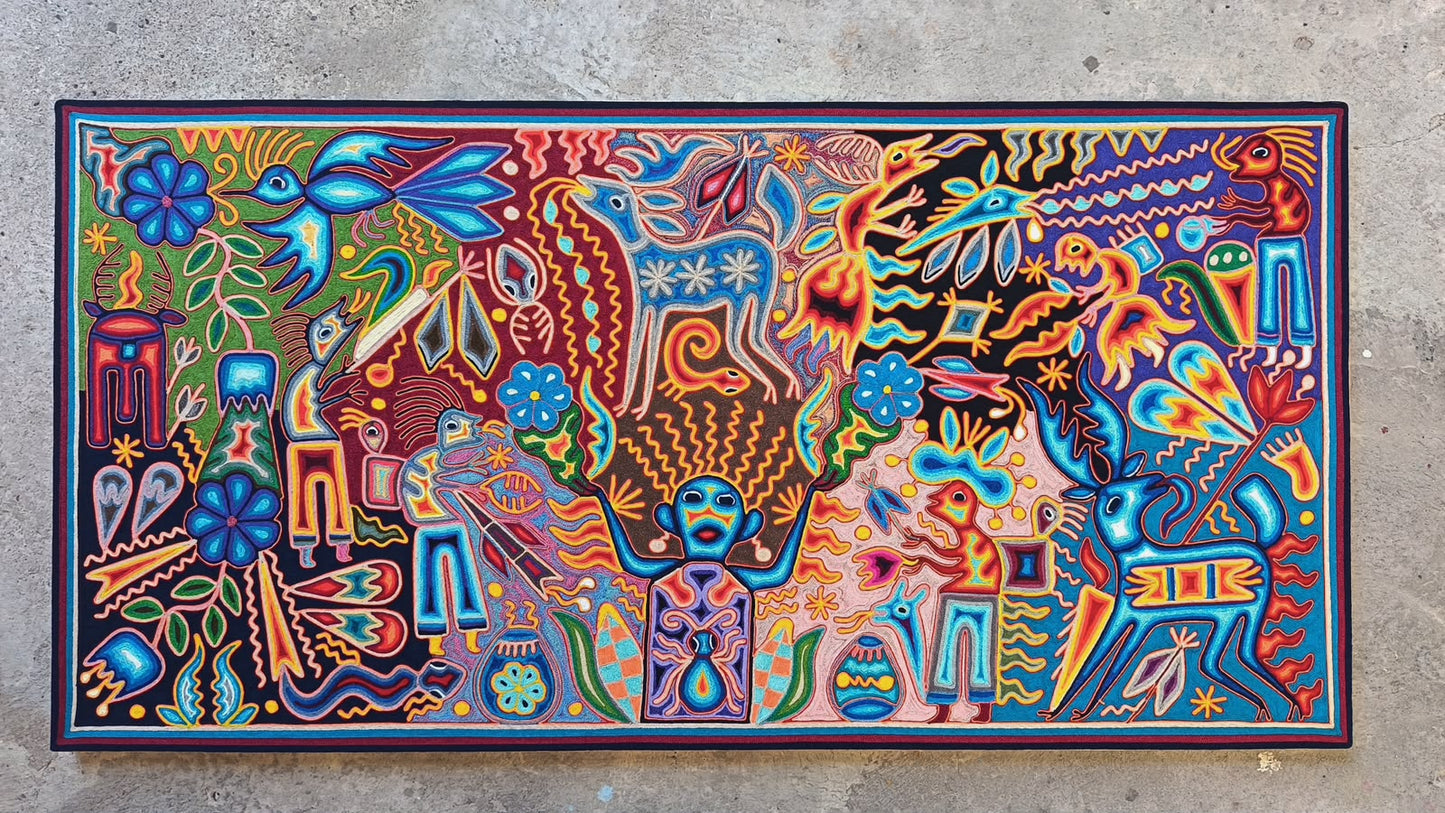 Huichol Yarn Painting Mexican Folk Art by Hilaria Chavez Carrillo PP9529