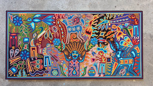 Huichol Yarn Painting Mexican Folk Art by Hilaria Chavez Carrillo PP9529