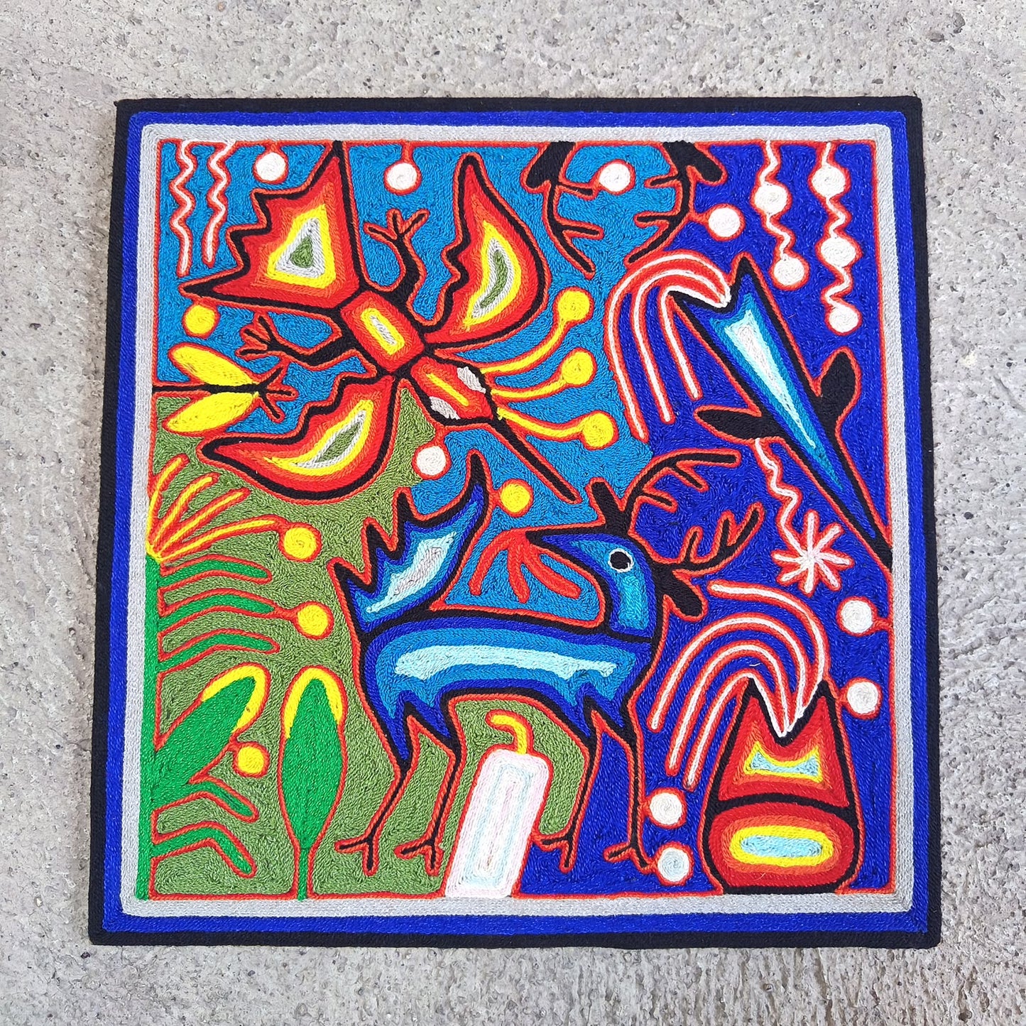 Mexican Folk Art Huichol Yarn Painting by Cooperativa Zitacua PP9531 Oaxaca