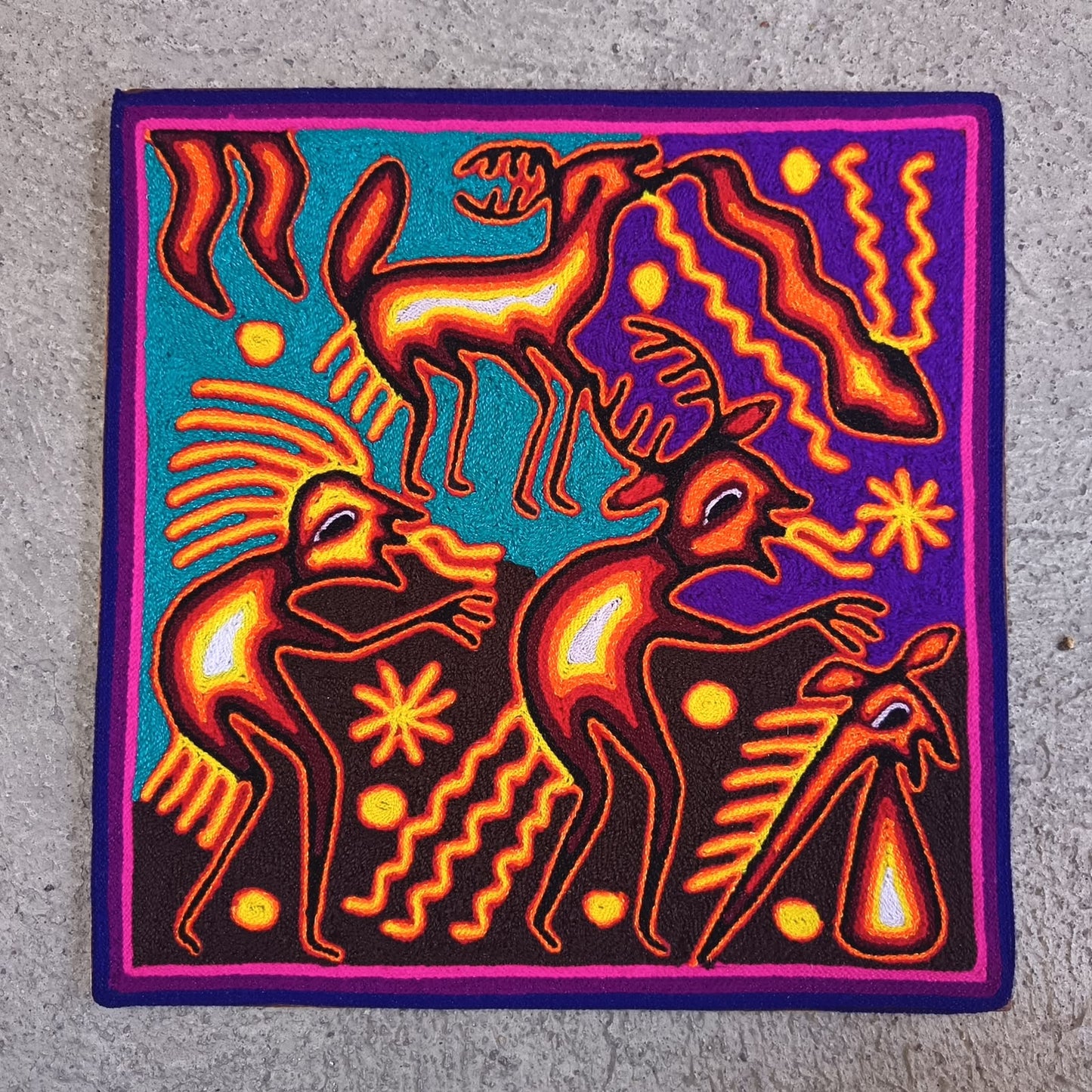 Mexican Folk Art Huichol Yarn Painting by Cooperativa Zitacua PP9532 Oaxaca