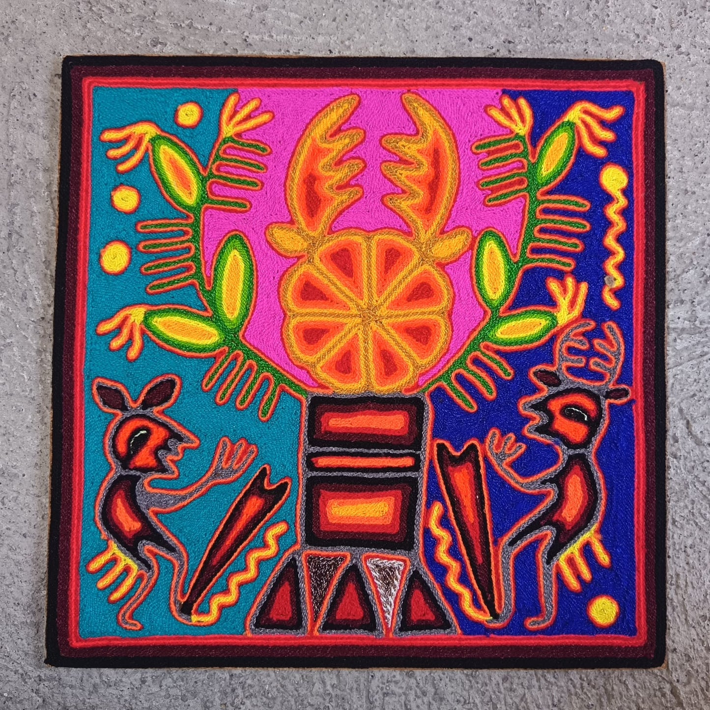 Mexican Folk Art Huichol Yarn Painting by Cooperativa Zitacua PP9535 Oaxaca