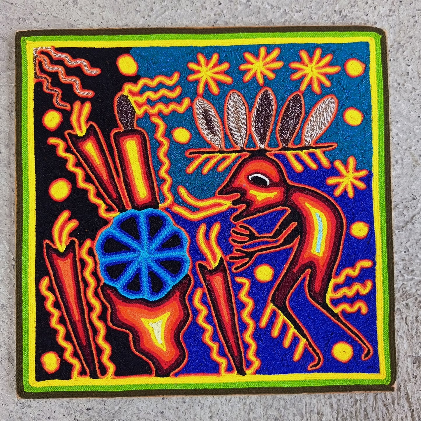 Mexican Folk Art Huichol Yarn Painting by Cooperativa Zitacua PP9536 Oaxaca