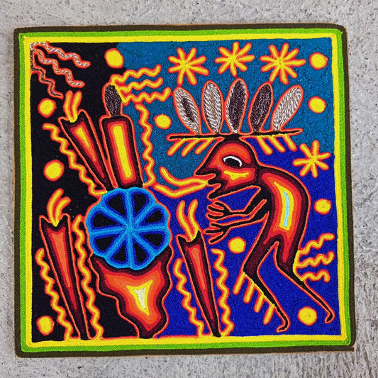 Mexican Folk Art Huichol Yarn Painting by Cooperativa Zitacua PP9536 Oaxaca