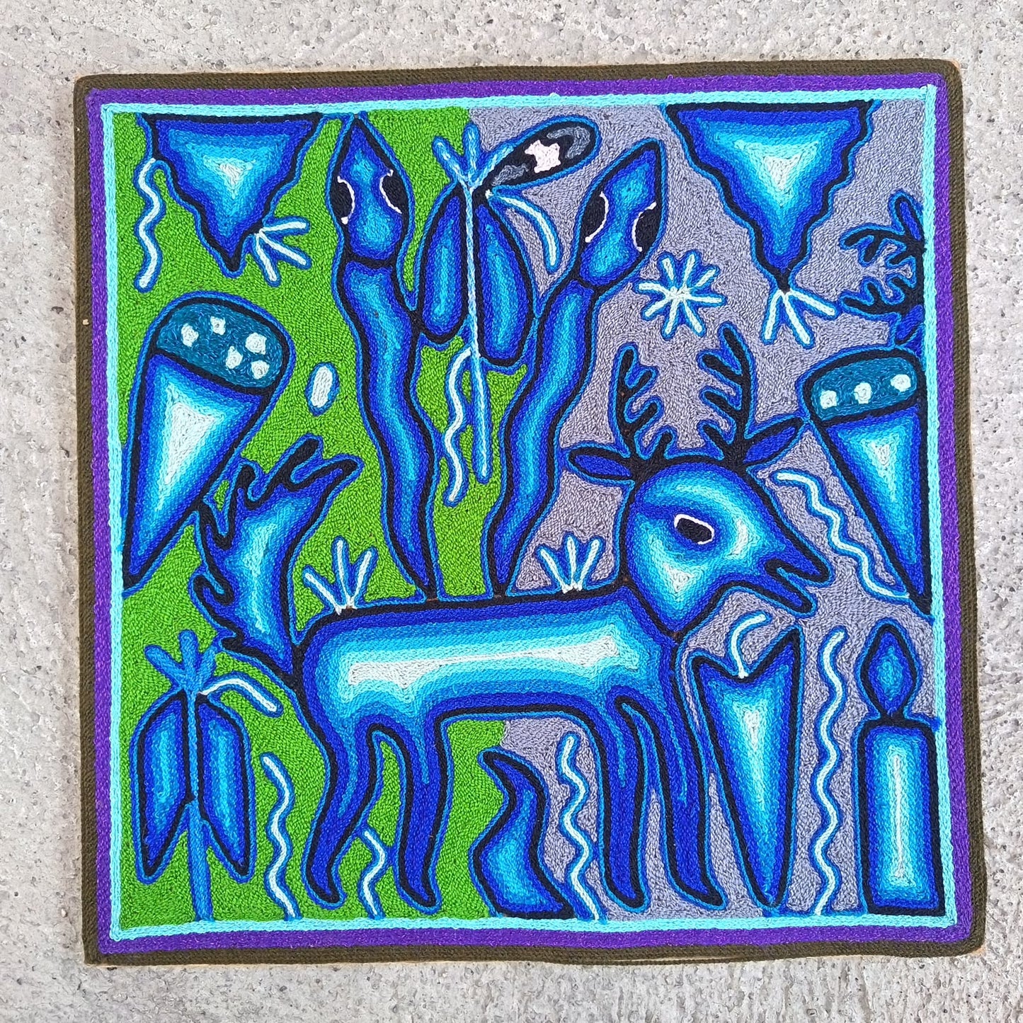 Mexican Folk Art Huichol Yarn Painting by Cooperativa Zitacua PP9537 Oaxaca