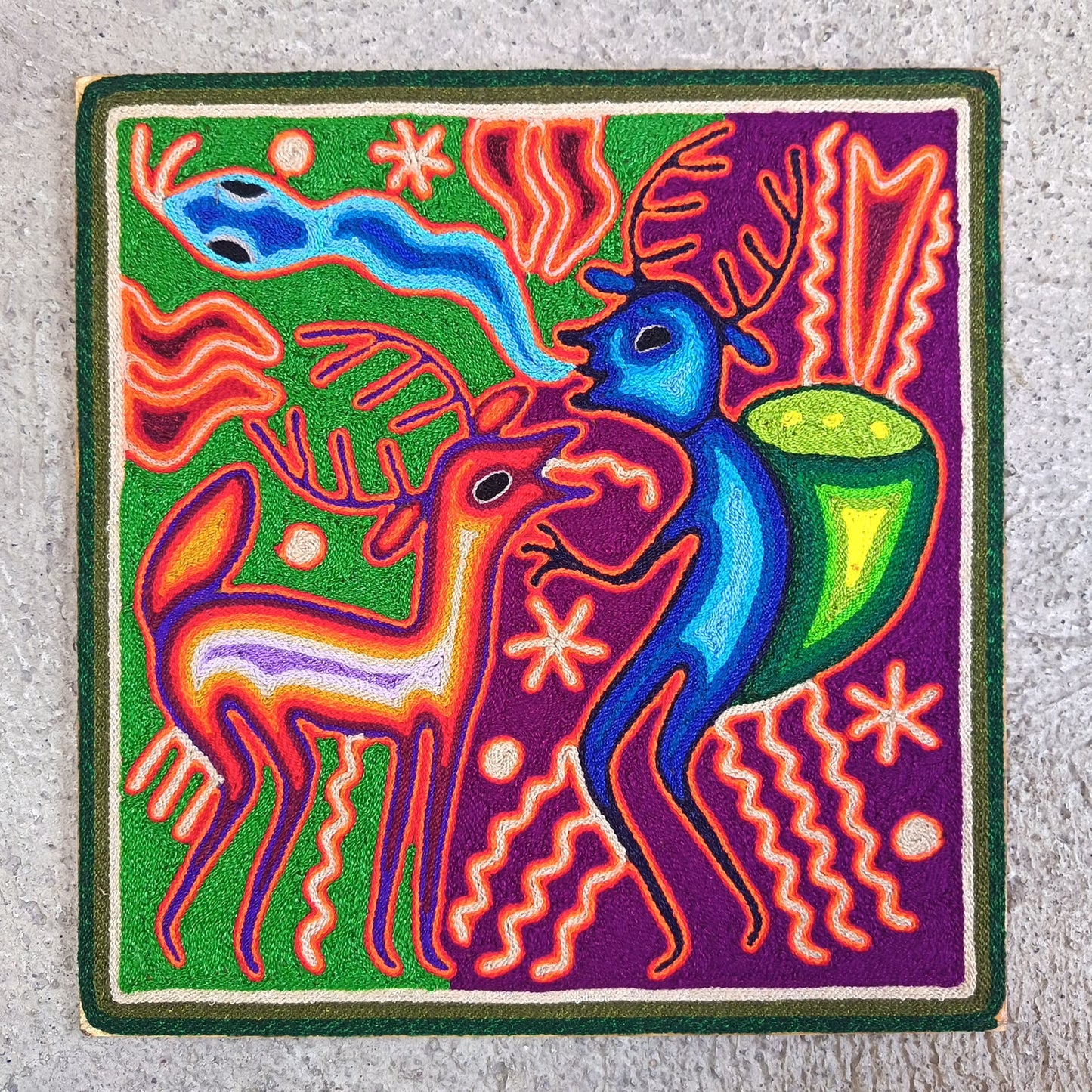 Mexican Folk Art Huichol Yarn Painting by Cooperativa Zitacua PP9538