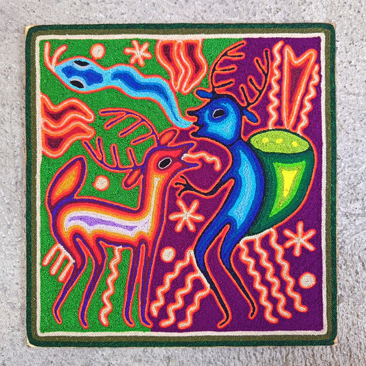 Mexican Folk Art Huichol Yarn Painting by Cooperativa Zitacua PP9538