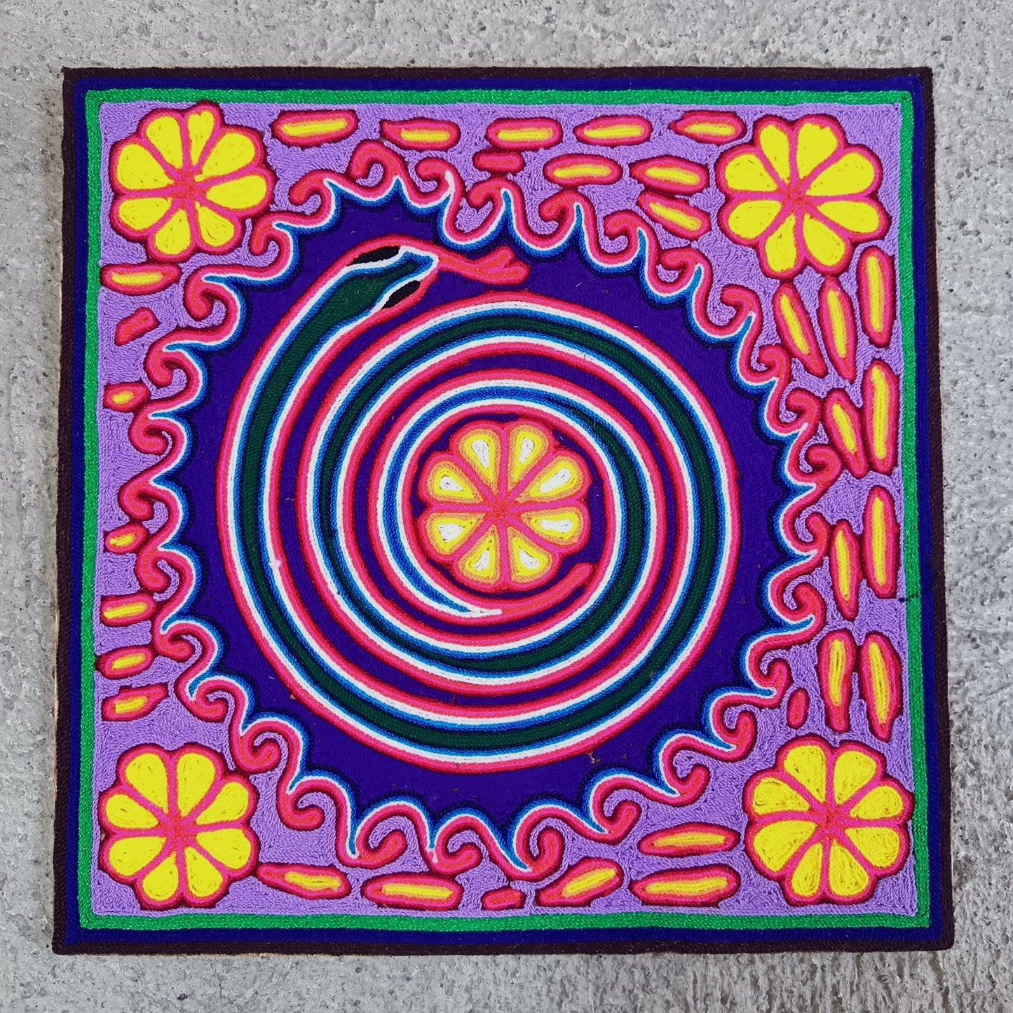 Mexican Folk Art Huichol Yarn Painting by Cooperativa Zitacua PP9539