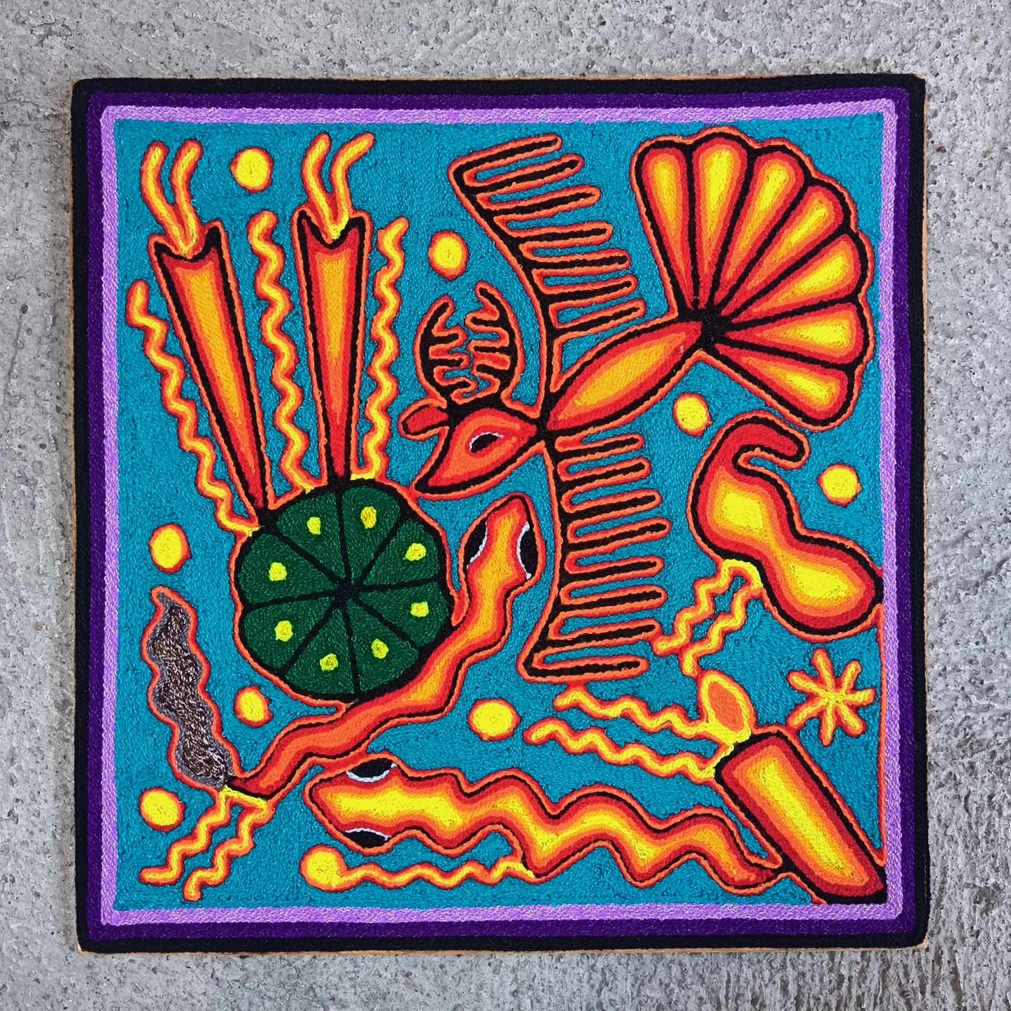 Mexican Folk Art Huichol Yarn Painting by Cooperativa Zitacua PP9542