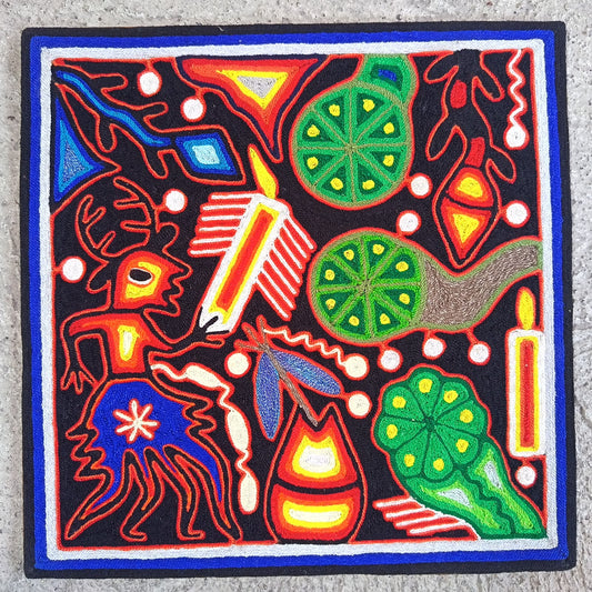 Mexican Folk Art Huichol Yarn Painting by Cooperativa Zitacua PP9543 Oaxaca