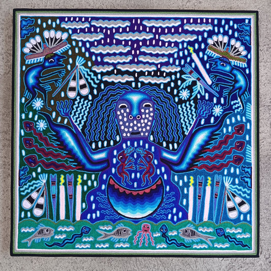 Huichol Mexican Folk Art Yarn Painting  By Maximino Renteria PP9544