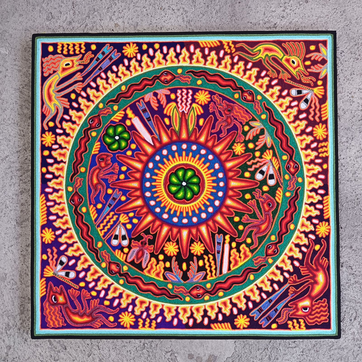 Huichol Mexican Folk Art Yarn Painting  By Maximino Renteria PP9546